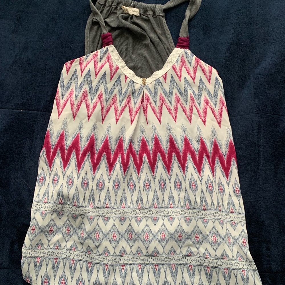 Pink and white patterned tank top
